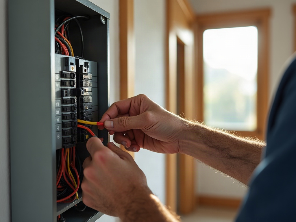 Why Working With a Contractor Who Has a Construction Background Matters A licensed electrician with construction background reviewing project plans at a residential electrical panel in a Scottsdale home