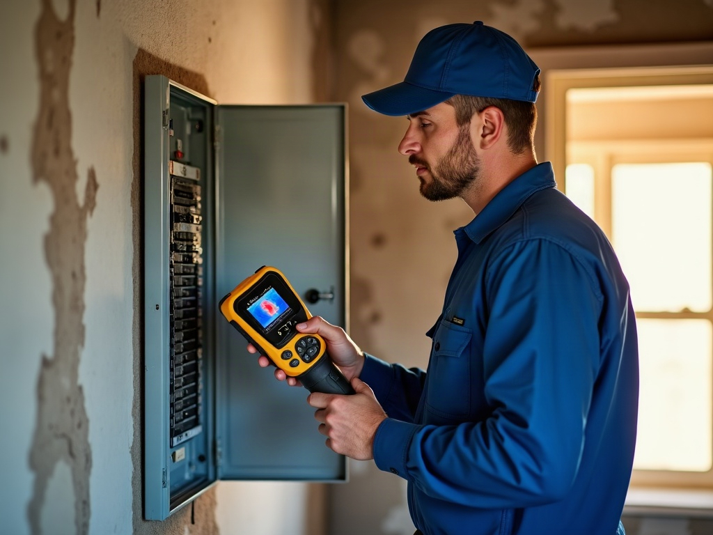 Lights Flickering in One Room? Here's How to Track Down the Cause A licensed electrician using a thermal imaging camera to diagnose a flickering lights electrical problem at a residential panel in Scottsdale, AZ.
