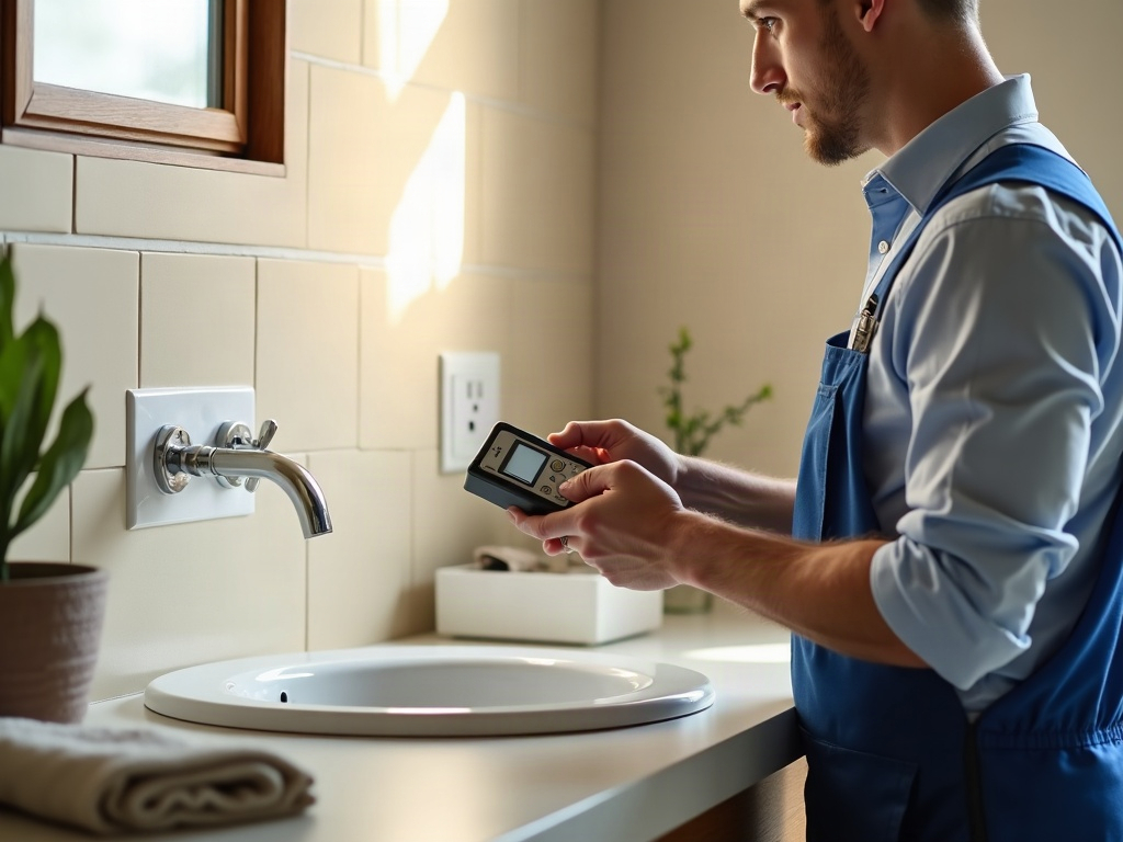 A licensed electrician testing a GFCI outlet in a why does my GFCI keep tripping diagnostic service call inside a Scottsdale home bathroom