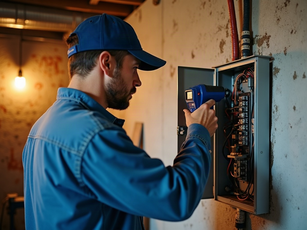 Water Got Into Your Electrical Panel — Do Not Touch It Until You Read This A licensed electrician using a thermal imaging camera to inspect a residential electrical panel for water damage to electrical panel components