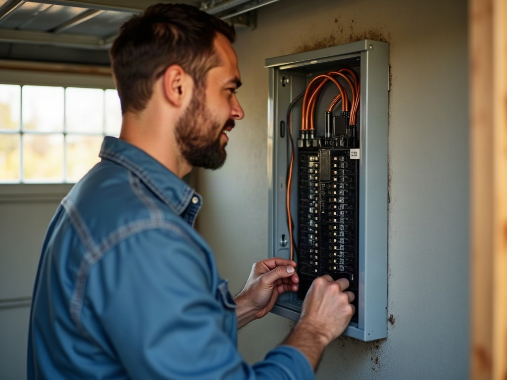 What a Double-Tapped Breaker Is and Why It's Not a Minor Issue A licensed electrician inspecting a residential breaker panel for signs of what is a double tapped breaker during a panel safety check in a Scottsdale home.