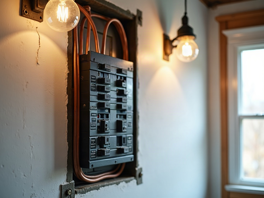 A licensed electrician installing a new 200-amp breaker panel during a cost to upgrade from 100 to 200 amp panel project in a modern Arizona home utility room.