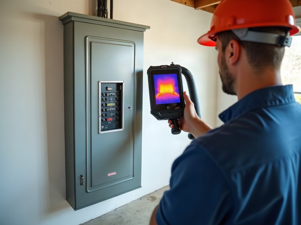 A licensed electrician completing a 200 amp to 400 amp service upgrade installation inside a modern Scottsdale home garage with organized conduit runs and a new panel.