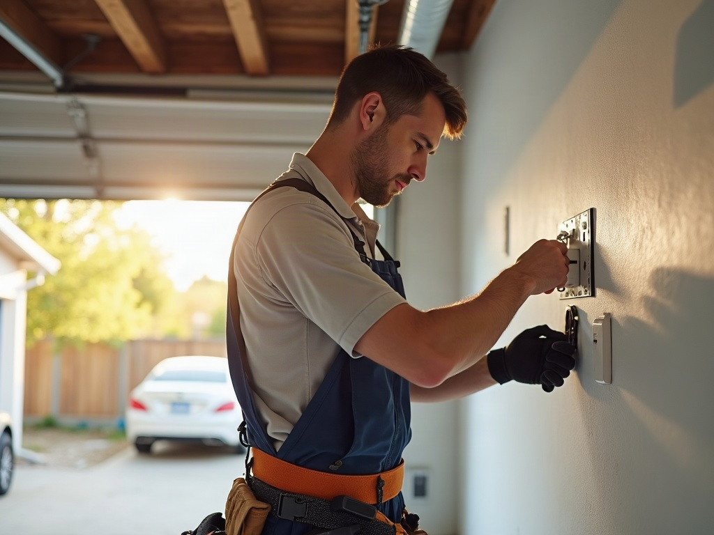 NEMA 6-50 vs. NEMA 14-50: Which Outlet Your EV Charger Actually Needs A licensed electrician completing a NEMA 6-50 outlet installation on a residential garage wall, with conduit and panel work visible in the background.