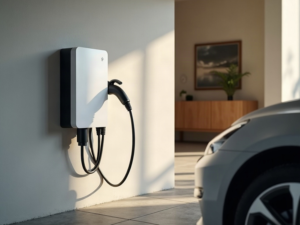 Wi-Fi EV Chargers: What the Electrical Installation Involves Beyond Plugging One In A licensed electrician completing a wifi EV charger installation on a garage wall in a Scottsdale home, with conduit neatly routed to the electrical panel.