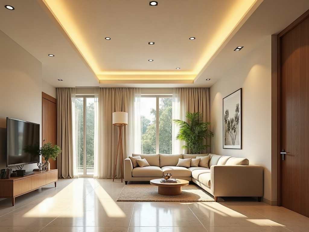 A licensed electrician marking ceiling locations for recessed lighting installation existing ceiling in a modern Scottsdale home with warm afternoon light