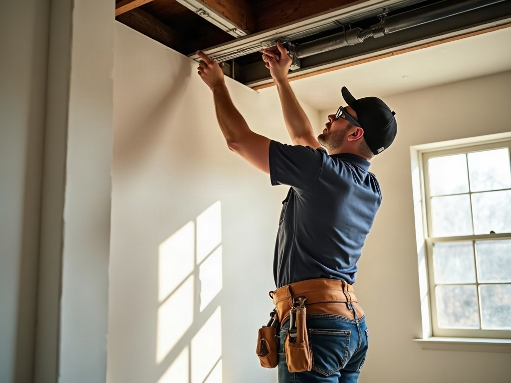 A licensed electrician routing wire for accent lighting installation in a tray ceiling inside a high-end Scottsdale home