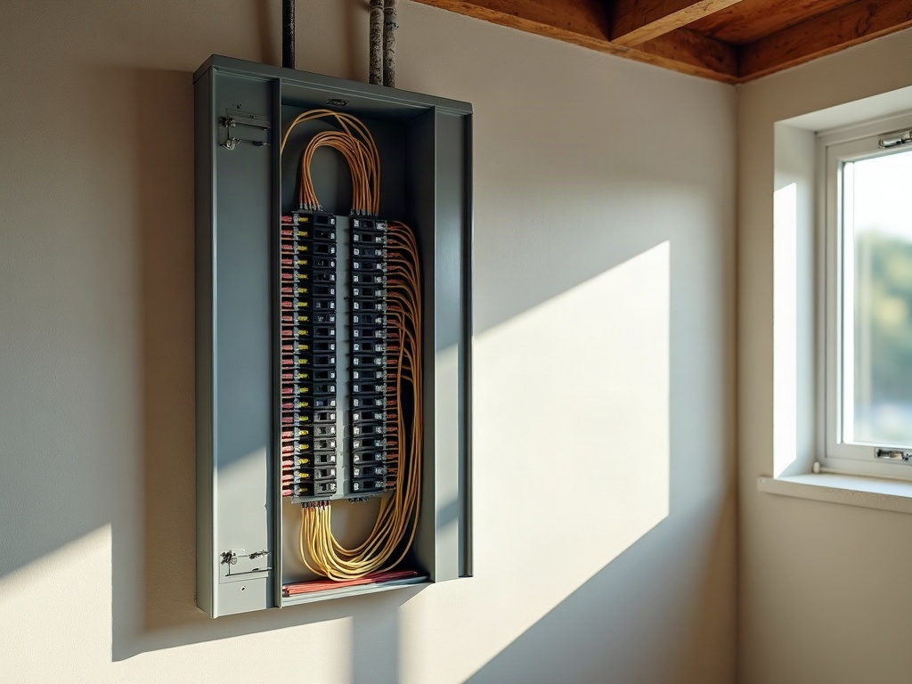 A licensed electrician wiring a solar battery backup without grid tie system, connecting an inverter and subpanel in a Scottsdale residential garage with organized conduit runs.