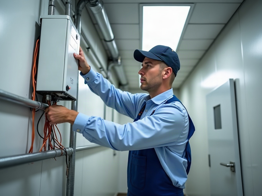 Dental Vacuum Systems and Office Electrical: What Your Contractor Might Be Missing A licensed electrician wiring a dedicated circuit for a dental vacuum system electrical installation in a commercial dental office utility room.