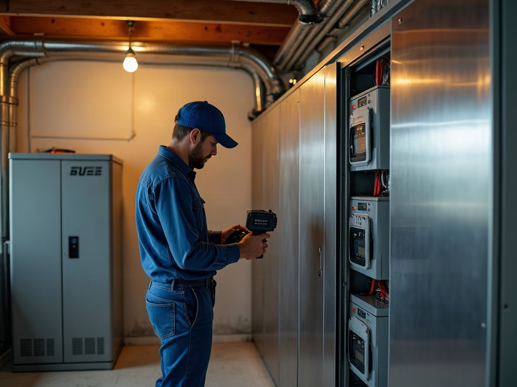 Commercial UPS Systems: What They Are and When a Business Actually Needs One Licensed electrician completing a commercial UPS system installation in a Scottsdale business electrical room, connecting battery backup hardware to a commercial panel