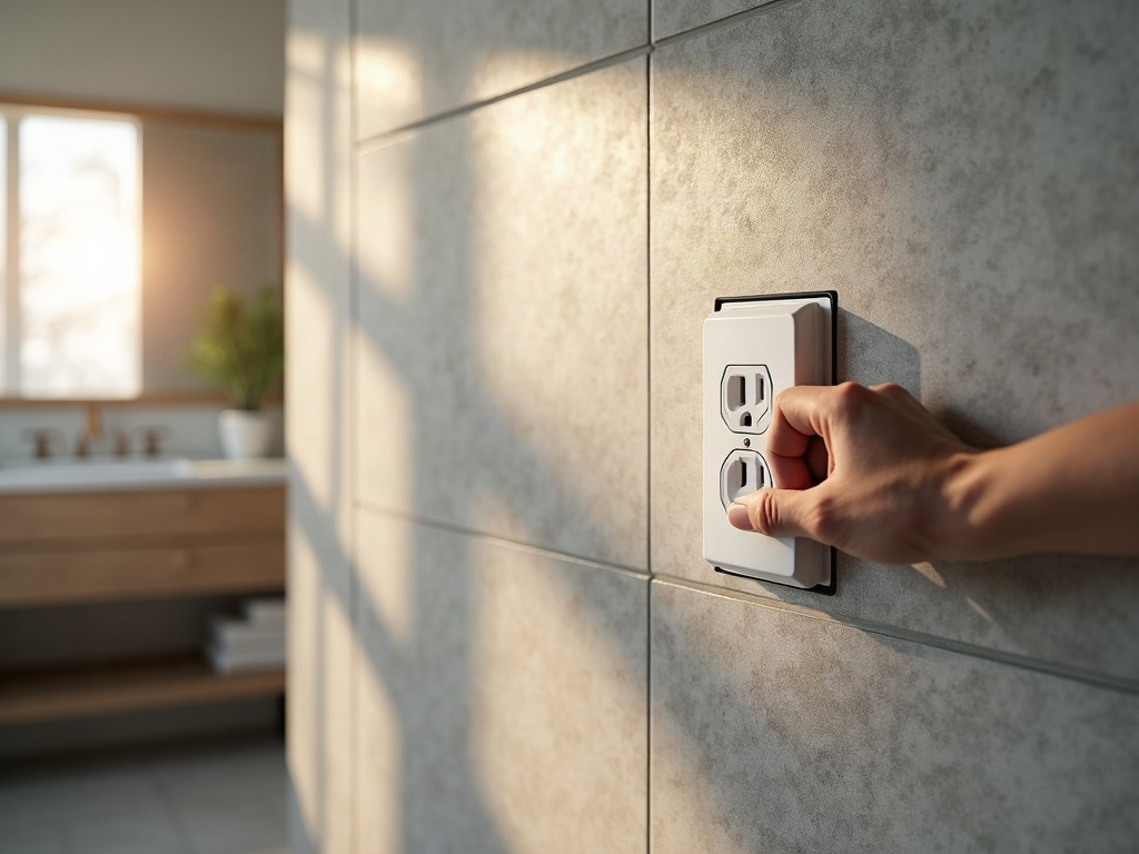 Licensed electrician routing new dedicated circuits during electrical for master bath remodel in a home with marble tile walls
