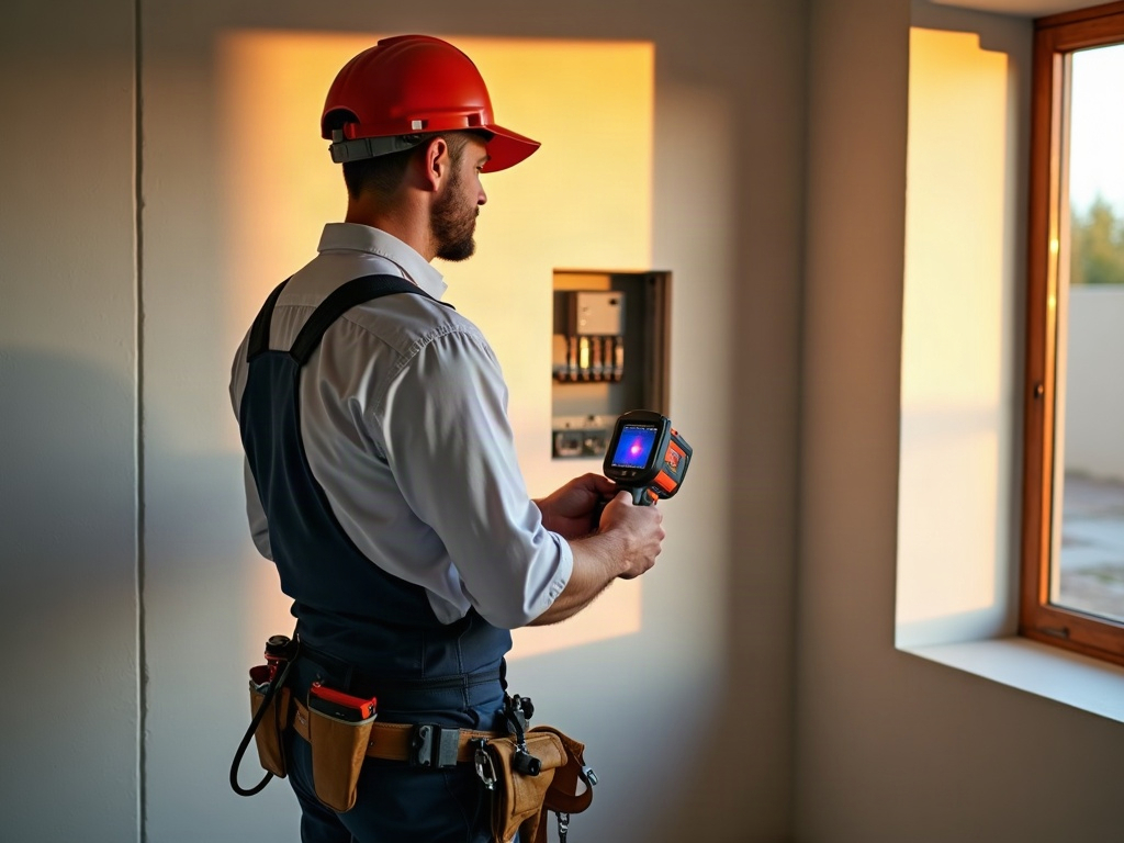 How to Check if an Arizona Electrical Contractor Is Actually Licensed Licensed electrician using a thermal imaging camera to inspect a residential panel, illustrating the process of checking an how to check Arizona electrical contractor license